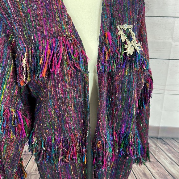 Vintage Yak Magic Womens Jacket size Large Multicolor Fringe Silk Art to wear - Picture 11 of 15